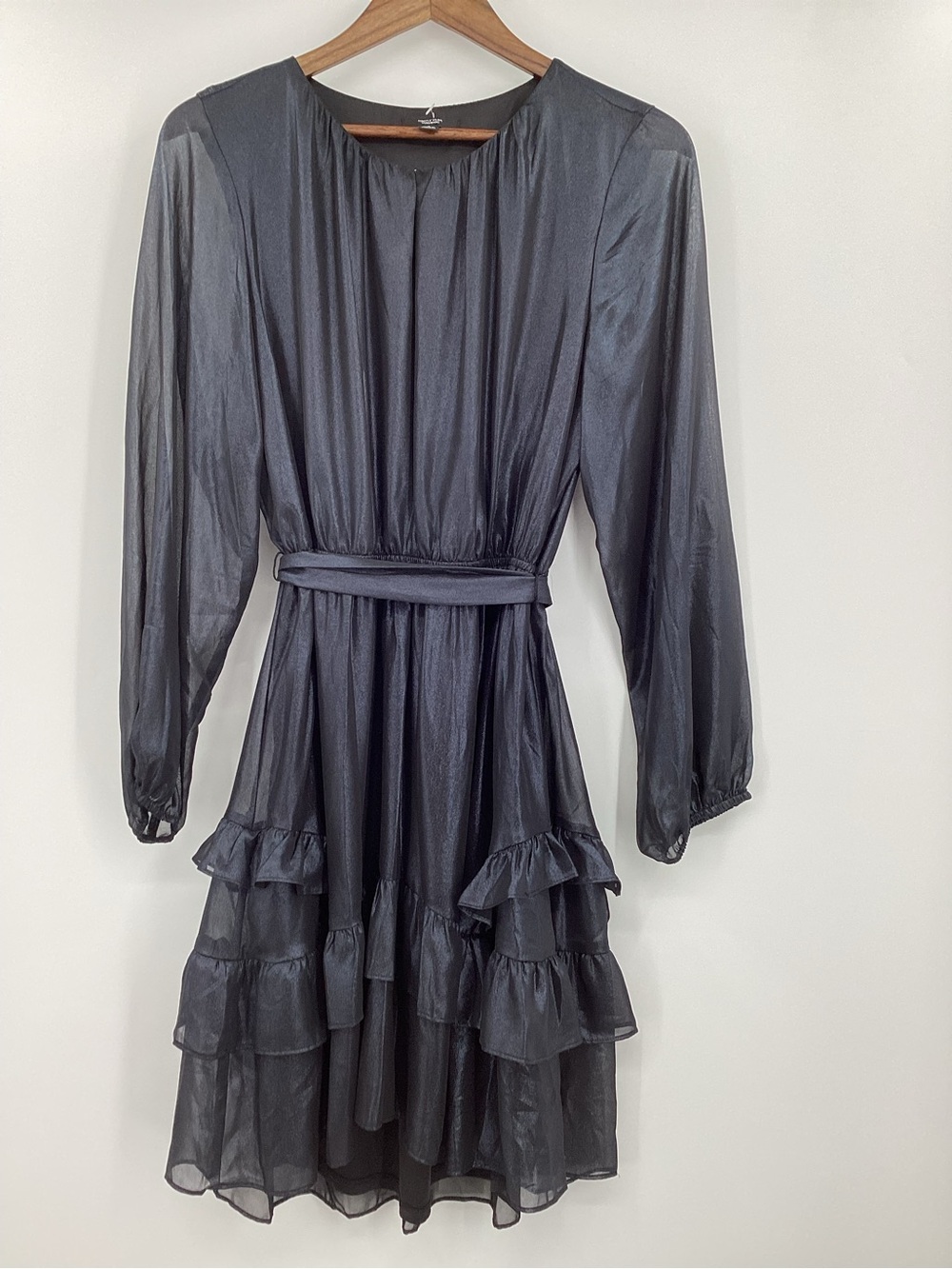 Simply Vera Vera Wang Sheer Metallic Black Long-Sleeve Ruffle Dress
